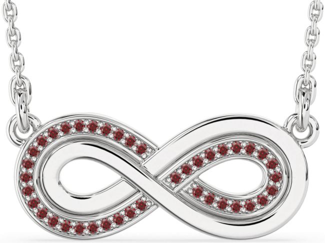 Large Garnet Platinum Infinity Necklace