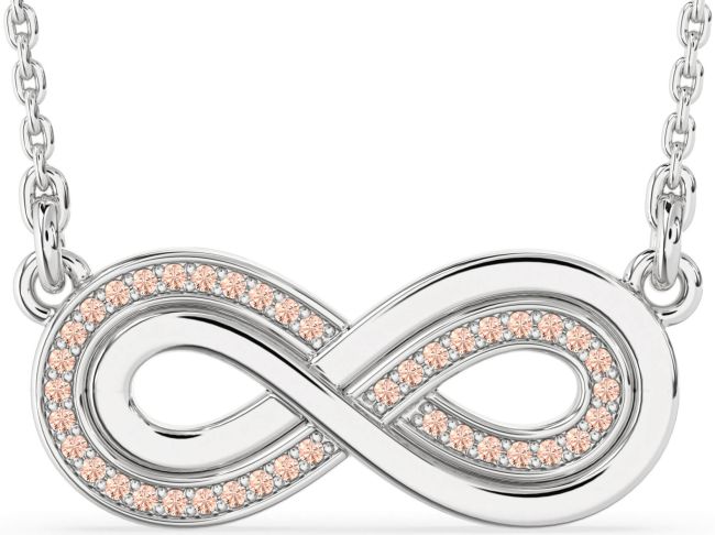 Large Morganite Platinum Infinity Necklace