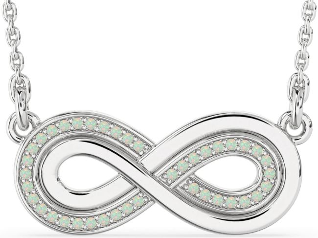 Large Opal Silver Infinity Necklace