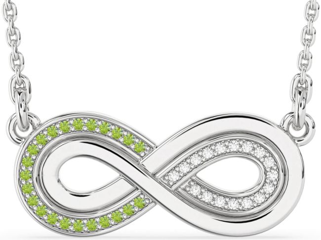 Large Diamond & Peridot Silver Infinity Necklace