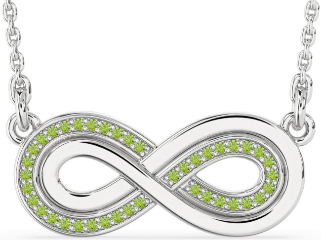Large Peridot Platinum Infinity Necklace