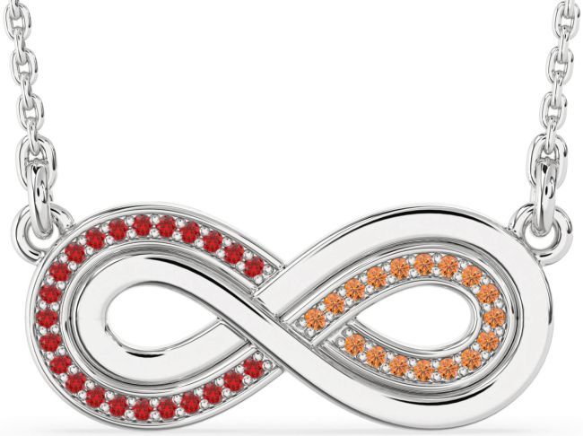 Large Ruby & Citrine Silver Infinity Necklace