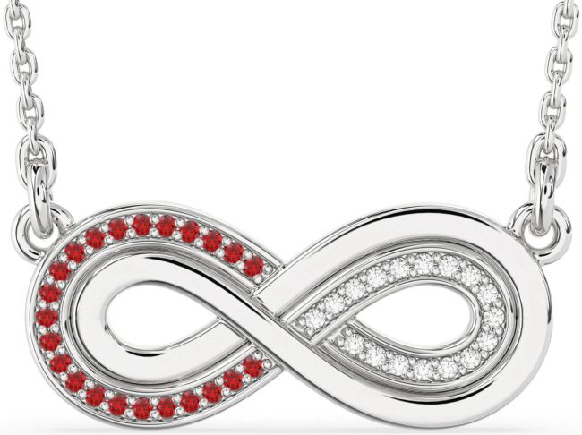Large Diamond & Ruby Platinum Infinity Necklace