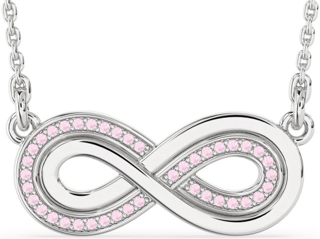 Large Rose Quartz Silver Infinity Necklace