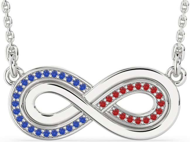 Large Blue Sapphire & Ruby Platinum Infinity Necklace