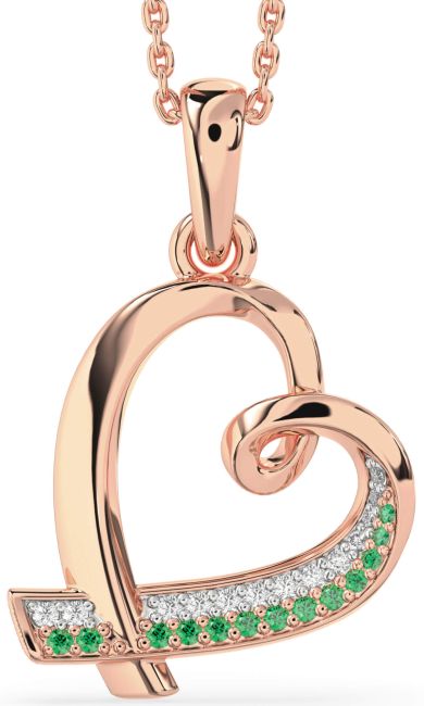 Emerald & Diamond Rose Gold Heart Necklace