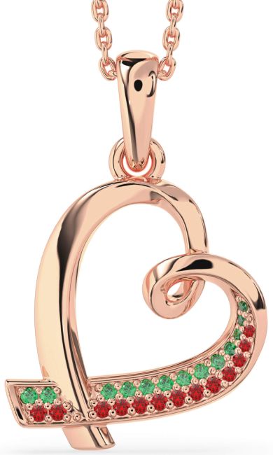 Emerald & Ruby Rose Gold Heart Necklace