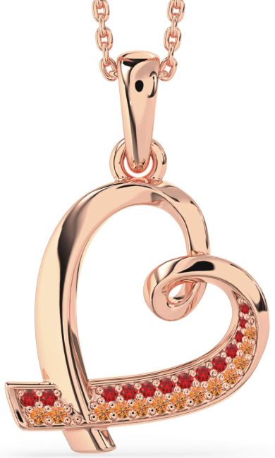 Ruby & Citrine Rose Gold Heart Necklace