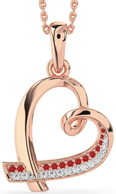 Diamond & Ruby Rose Gold Heart Necklace