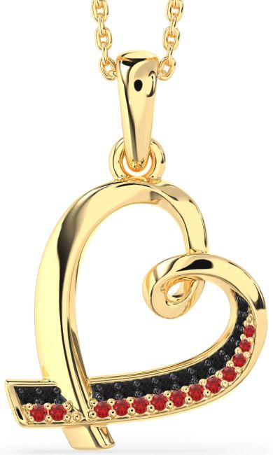 Black Diamond & Ruby Gold Heart Necklace