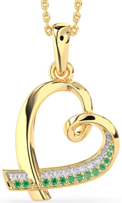 Emerald & Diamond Gold Heart Necklace