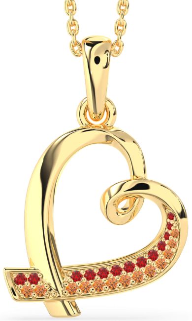 Ruby & Citrine Gold Heart Necklace