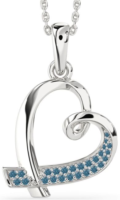 Blue Diamond Silver Heart Necklace