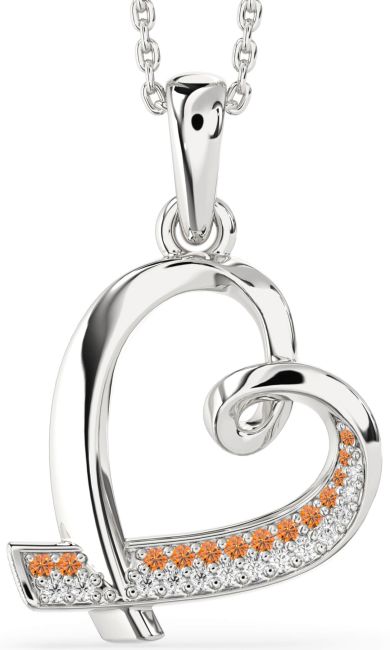 Diamond & Citrine Silver Heart Necklace