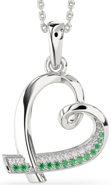 Emerald & Diamond Platinum Heart Necklace