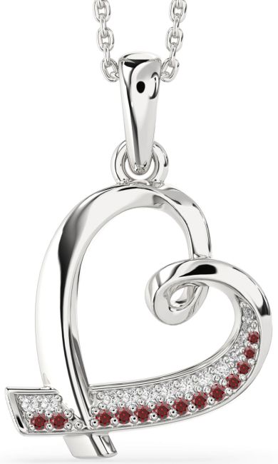 Diamond & Garnet Silver Heart Necklace