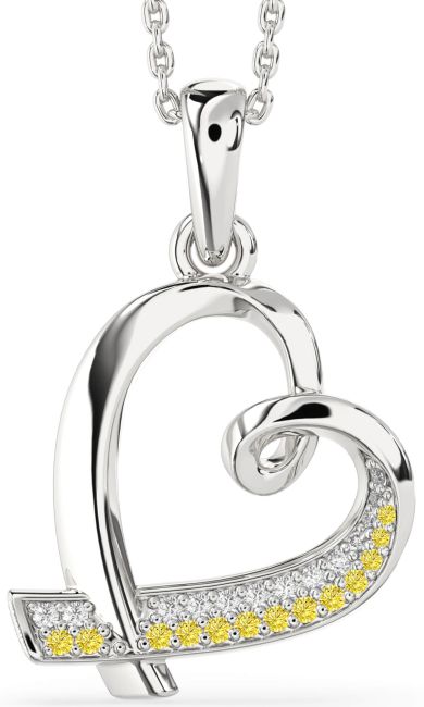 Yellow Diamond Silver Heart Necklace