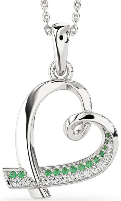 Diamond & Emerald Platinum Heart Necklace
