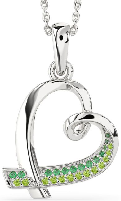 Emerald & Peridot Silver Heart Necklace