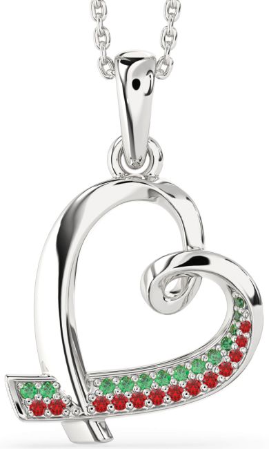 Emerald & Ruby Platinum Heart Necklace