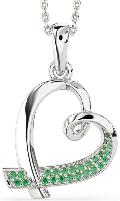 Emerald Platinum Heart Necklace