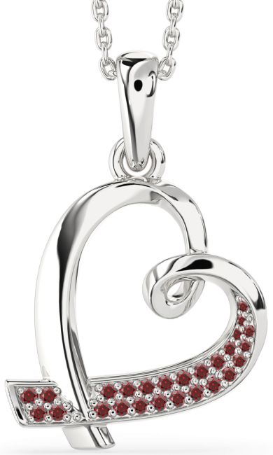 Garnet Silver Heart Necklace
