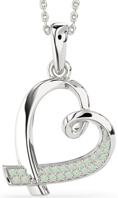 Opal Platinum Heart Necklace