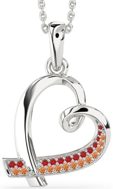 Ruby & Citrine Silver Heart Necklace