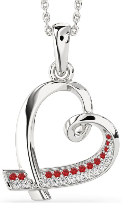 Diamond & Ruby Silver Heart Necklace