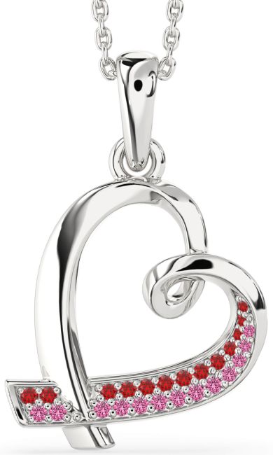 Ruby & Pink Sapphire Silver Heart Necklace