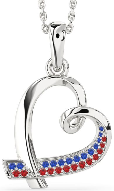 Blue Sapphire & Ruby Silver Heart Necklace