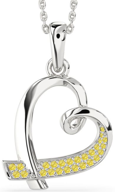 Yellow Diamond Silver Heart Necklace