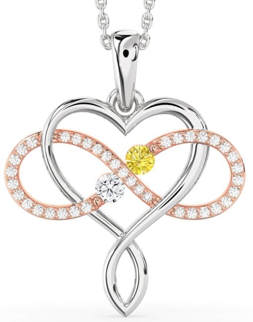 Large Diamond White Rose Gold Heart Infinity Necklace