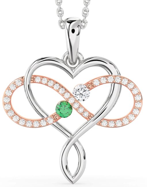 Large Diamond Silver & 10K Rose Gold Heart Infinity Necklace