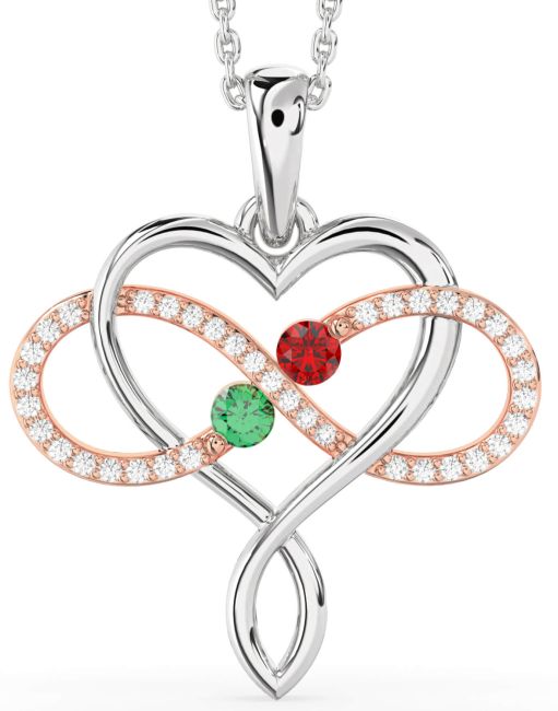 Large Diamond Rose Gold Silver Heart Infinity Necklace