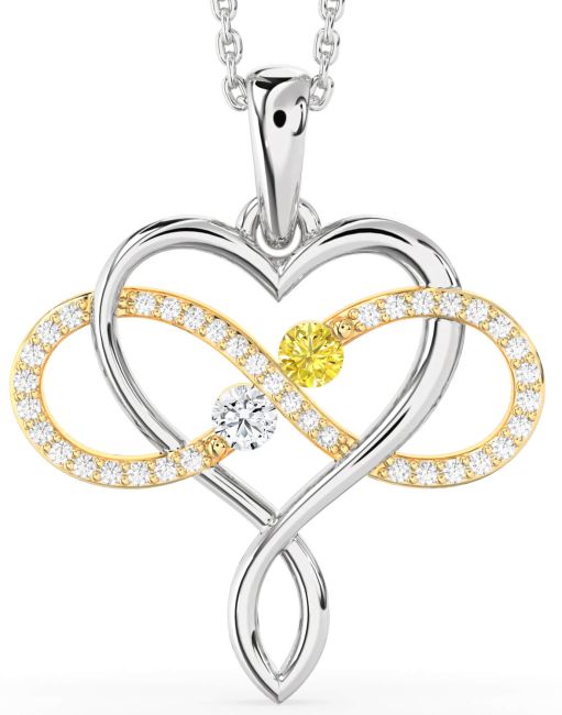 Large Diamond Silver & 10K gold Heart Infinity Necklace