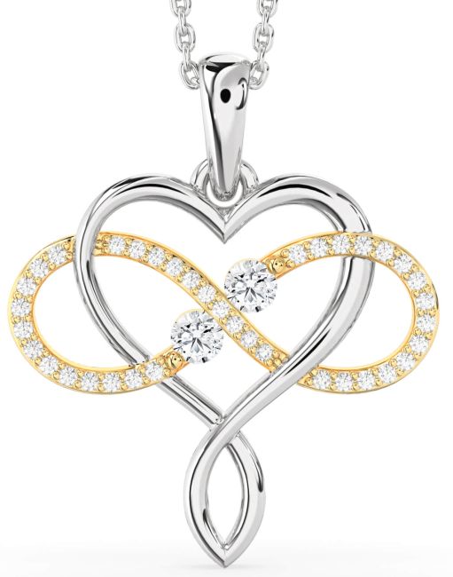 Large Diamond Platinum & Yellow Gold Heart Infinity Necklace