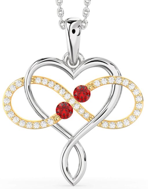 Large Diamond Ruby Gold Silver Heart Infinity Birthstone Necklace