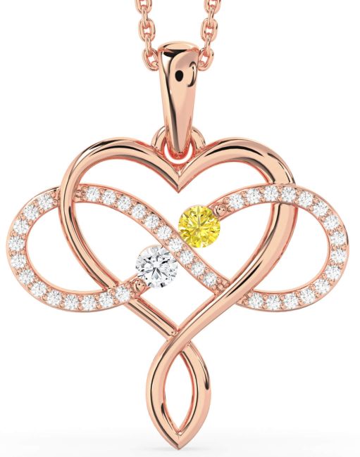 Large Diamond Rose Gold Silver Heart Infinity Necklace