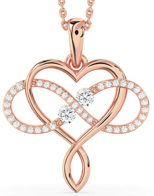 Large Diamond Rose Gold Silver Heart Infinity Necklace