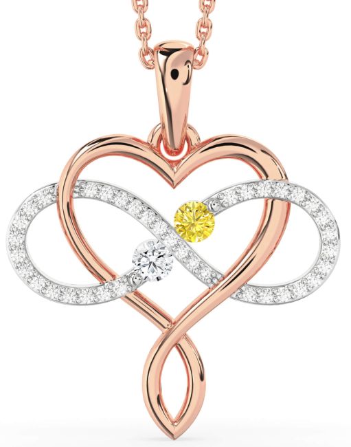 Large Diamond Platinum & Rose Gold Heart Infinity Necklace