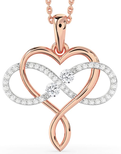 Large Diamond Rose Gold Silver Heart Infinity Necklace