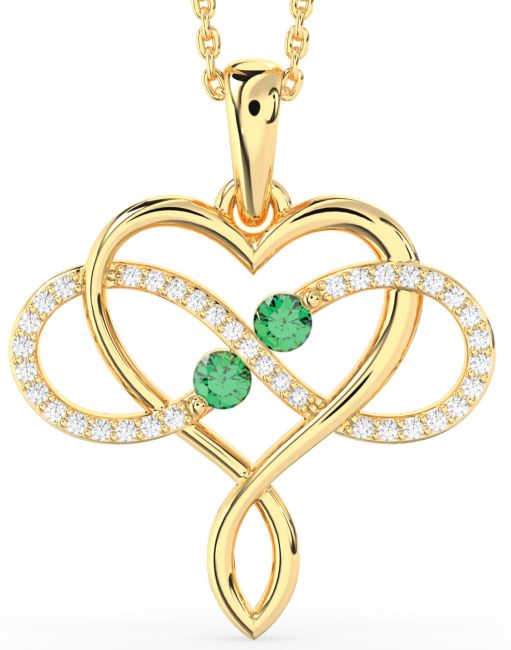 Large Diamond Emerald Gold Silver Heart Infinity Birthstone Necklace