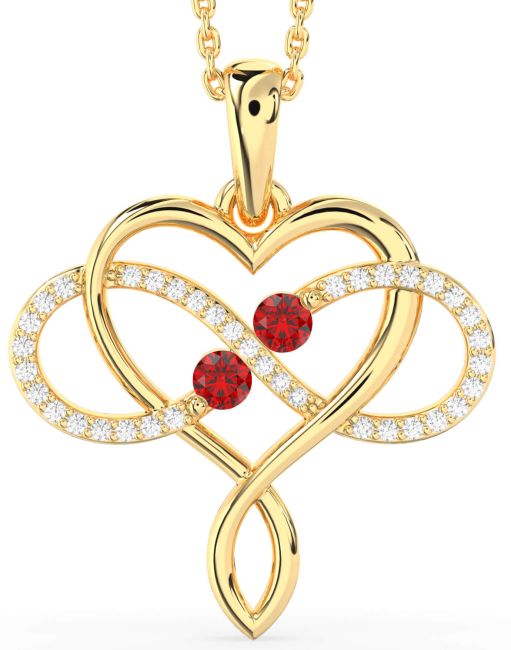 Large Diamond Ruby Gold Heart Infinity Birthstone Necklace