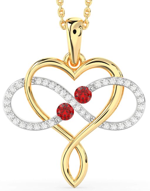 Large Diamond Ruby Gold Silver Heart Infinity Birthstone Necklace