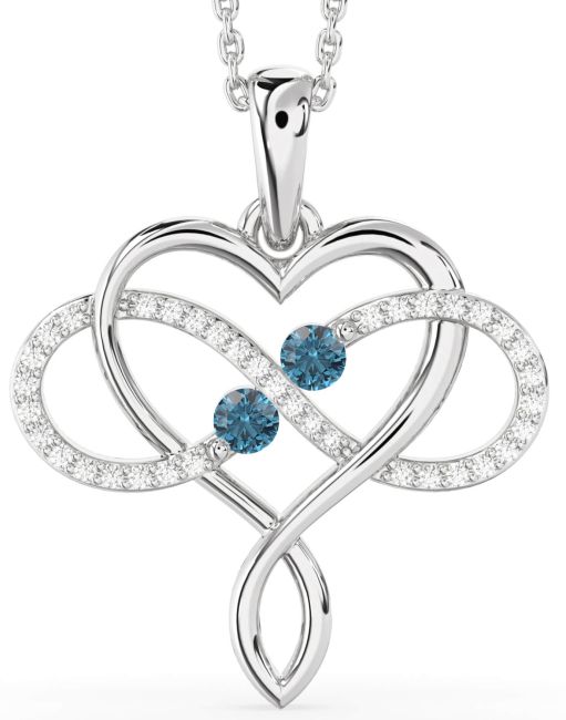 Large Blue Diamond Silver Heart Infinity Necklace