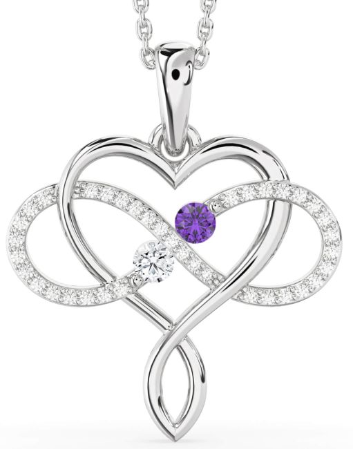 Large Diamond Silver Heart Infinity Necklace
