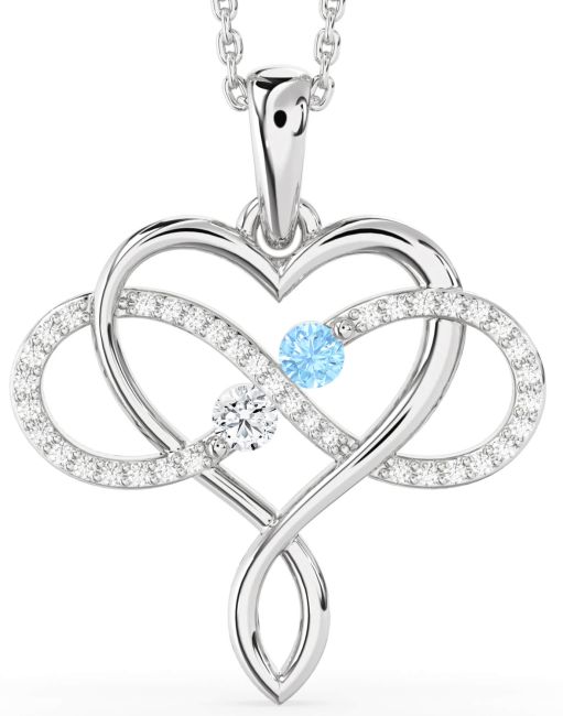 Large Diamond Silver Heart Infinity Necklace