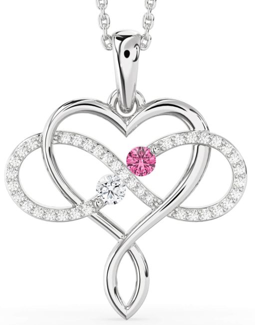 Large Diamond Silver Heart Infinity Necklace