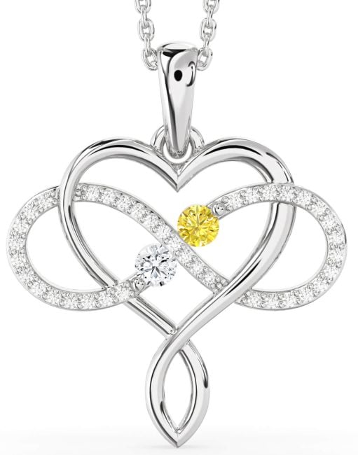 Large Diamond Silver Heart Infinity Necklace